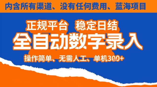 全自动数字录入，单机日入3张+，内含所有渠道全程免费零成本，操作简单可矩阵开干【揭秘】-小目标云网创