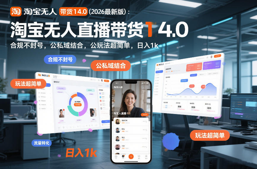 淘宝无人直播带货14.0(2026最新版)：合规不封号，公私域结合，玩法超简单，日入1k+【揭秘】-小目标云网创