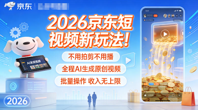 2026京东短视频新玩法！不用拍剪不用播，全程AI生成原创视频，批量操作收入无上限-小目标云网创