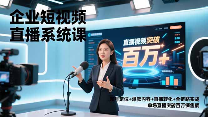 企业短视频直播系统课，账号定位+爆款内容+直播转化+全链路实战，单场直播突破百万销售额-小目标云网创