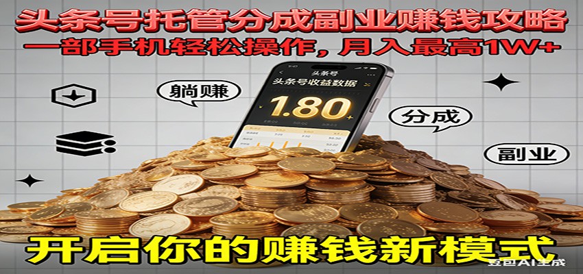 全程托管今日头条，一部手机就可以开干，最高躺赚1W+-小目标云网创