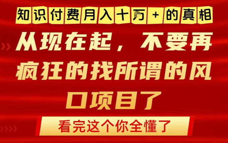 知识付费月入10个W的真相，做网创项目这一个就够了，不要再疯狂的找所谓的风口项目【揭秘】-小目标云网创